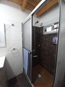 a shower with a glass door in a bathroom at Grazie Carpe in Jaureguiberry +25 photos
