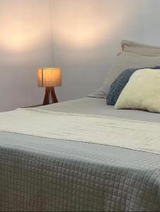 a bedroom with a bed with a lamp on it at Estadia central bh in Belo Horizonte