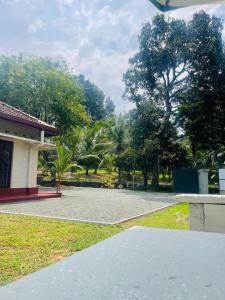 a driveway in front of a house with trees at Villa Indeewara in Welipenna East