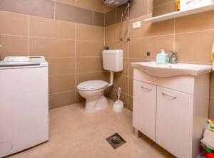 a small bathroom with a toilet and a sink at Holiday home Kuzmino in Primošten +12 photos