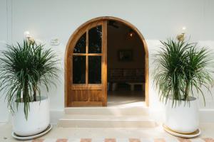 two potted plants in front of a door at Botanica Villas Koh Chang by Indie Beach in Ban Khlong Kloi