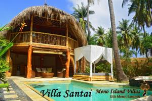 a villa with a swimming pool and a hut at Meno Island Villas in Gili Meno