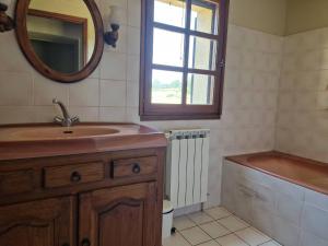 a bathroom with a sink and a mirror and a tub at Le Gite de la Ferme d Issac in Le Nayrac +63 photos