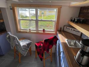 a kitchen with a sink and a window at The Moose Twillingate Island in Twillingate