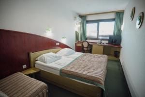 ein Hotelzimmer mit einem Bett und einem Fenster in der Unterkunft MC Hotel in Žalec