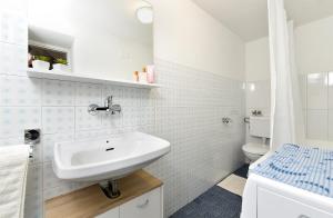 a white bathroom with a sink and a toilet at House Kanižela 2418 in Nova Vas +33 photos