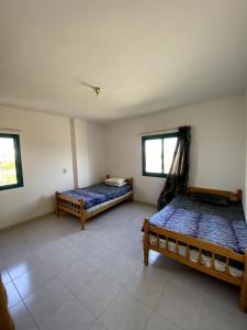 a room with two beds and two windows at Golden Beach 2 Resort in Ras Sedr +28 photos