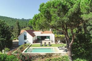 a house with a swimming pool in a yard at Villa Santamaria in Colares