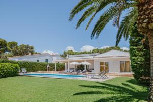 a house with a pool and a palm tree at Villa Santo Tomás - Loli in Santo Tomás