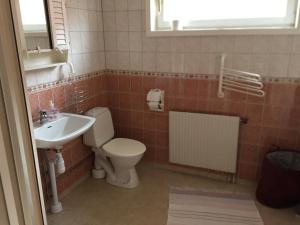 a bathroom with a toilet and a sink at Lexe 2rok in Gävle