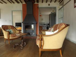 a living room with two chairs and a fireplace at Mas cantecou in Mosset