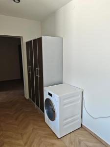 a washer and dryer sitting in a room at Muskatas in Rietavas