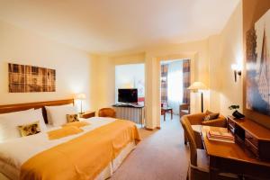 a hotel room with a bed and a television at Hotel zur Mühle in Paderborn