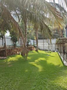a yard with palm trees and green grass at Eshwaraa Cottage in Palni