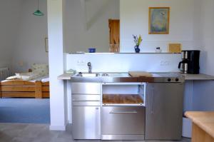 a kitchen with a sink and a bed in a room at Schloss Zinzow in Zinzow