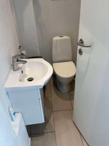 a bathroom with a white sink and a toilet at Billund mini hostel room 3 in Billund