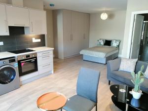 a kitchen and living room with a couch and a table at The Patrick Lofts in Cork