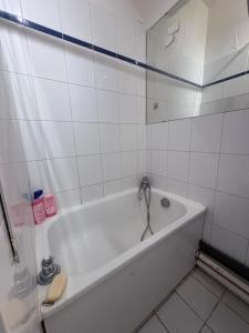 a white bathroom with a tub and a mirror at Paris Saint Maurice Montgolfier in Saint-Maurice +15 photos