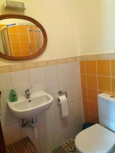 a bathroom with a sink and a mirror and a toilet at AFIFE "Porta da Alegria" in Viana do Castelo +18 photos
