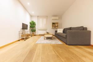 a living room with a gray couch and a tv at Bravissimo Força 17, Barri Vell apartments in Girona +22 photos