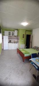 a large room with a bed and a kitchen at Apartman Tomas in Herceg-Novi