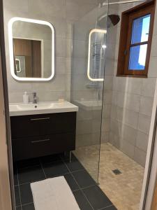 a bathroom with a sink and a glass shower at Escapade in Soulaines-Dhuys +16 photos