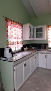 a kitchen with white cabinets and a counter top at Villa village 02 in Saint Lucia Island