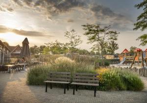 a park with a bench and a playground at Siblu Duinzicht in Koudekerke