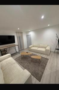 a living room with two couches and a flat screen tv at Grande rue in Roubaix