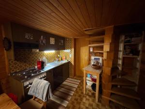 a small kitchen with a stove and a sink at Chalet in Niederwald in Niederwald