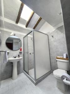 a bathroom with a shower and a toilet and a sink at Apartamento de la Villa I in Villa de Leyva