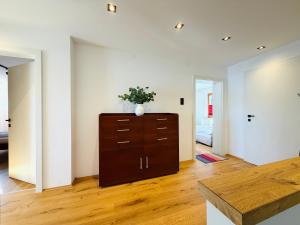 a living room with a dresser with a plant on it at dorfwerfen137 in Pfarrwerfen +34 photos