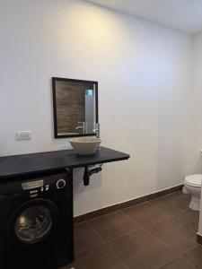 a bathroom with a washing machine and a sink at Softi Sur in Comodoro Rivadavia