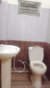 a bathroom with a white toilet and a sink at Ambewela Pattipola snowflak rest in Nuwara Eliya