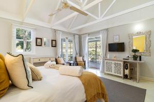 a bedroom with a large bed and a tv at Five Mountains Guest Farm & Spa in Wellington