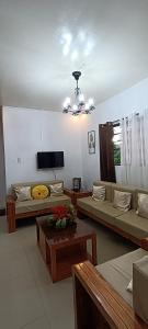 a living room with couches and a flat screen tv at Villareal Homestay in Coron