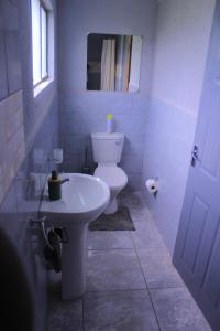 a white bathroom with a toilet and a sink at Exodus Guesthouse Mahlakwena Stee'lpoort in Steelpoort +11 photos