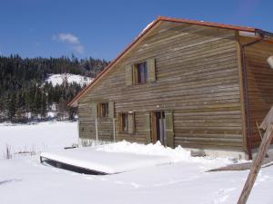 a wooden cabin in the snow with snow around it at Grand chalet en Gruyère in Sorens