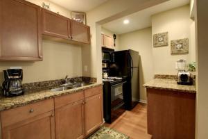 a kitchen with a sink and a refrigerator at Bavarian Brook Condo 10 in Helen