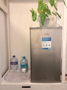 a refrigerator with a potted plant on top of it at Casa Buenavista in Mérida