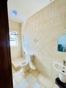 a bathroom with a toilet and a sink at Al safa in Amman +37 photos