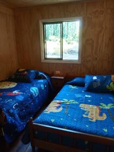a bedroom with two beds and a window at Cabaña con rio y camping in Los Ángeles