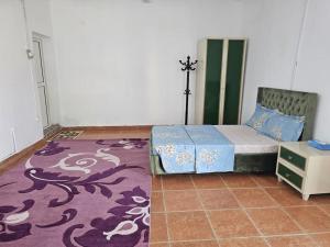 a bedroom with a bed and a purple rug at Studio Cite Progres in Djibouti