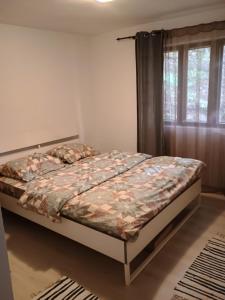 a bedroom with a bed and a window at Casa Padurarului in Ocnele Mari