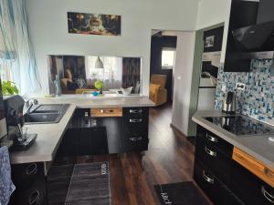 a kitchen with a sink and a counter top at Ferienwohnung Am Schiff in Eberbach in Eberbach