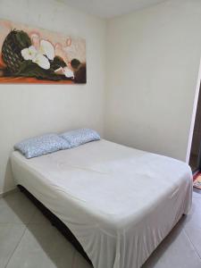 ein Bett in einem Zimmer mit einem Gemälde an der Wand in der Unterkunft kibeleza in Ilhéus