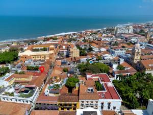 an aerial view of a city with the ocean at El Marques Hotel Boutique By GEH Suites in Cartagena de Indias