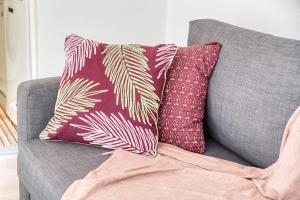 two pillows sitting on top of a couch at Le Cocoon d'Alfortville - Aux portes de Paris in Alfortville +25 photos
