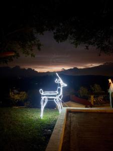 a light sculpture of a deer is lit up at night at Hotel Cerro Fuerte breakfast & eventos in Sopó
