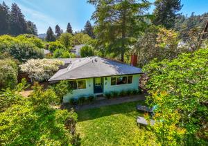 an overhead view of a house with a roof at Russian River Bungalow in Guerneville